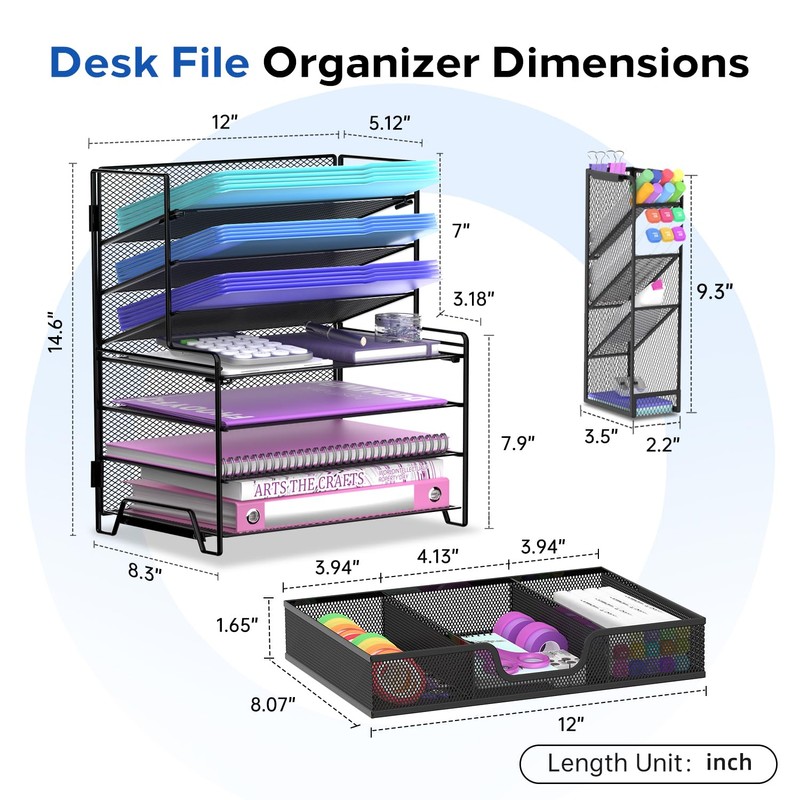 REEPLAN 4 Tier Desk Organizer + 3 Tier File Holder