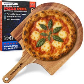 KitchenStar 14-Inch Acacia Wood Pizza Peel – Large Wooden Cutting & Serving Board with Handle – Natural Oil Finish – Ideal Pizza Oven Accessory for Easy Sliding & Prep