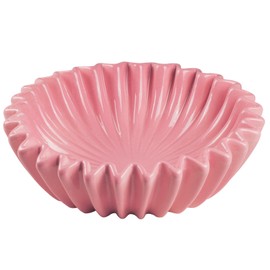 Kultilanda Large Ceramic Fruit Bowl Pink Decorative Bowl for Coffee Table Entryway Kitchen Modern Home Decor Centerpiece 9.5 Inches Ruffle Fluted Scalloped Bowl