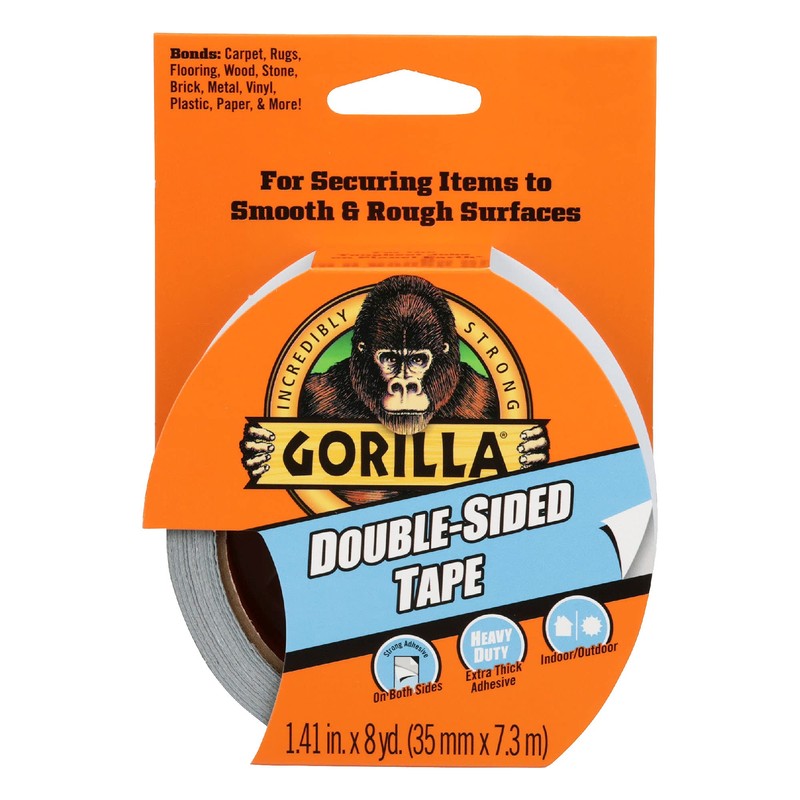 Gorilla Cinta de doble cara, 1.4 x 8 yardas, gris,