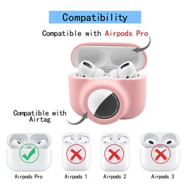 2 in 1 Protective Skin Case Compatible for Airpods Pro and Airtag Case Combo Set, Silicone GPS Tracker Cover Holder, Soft Shock-Proof Anti-Scratch Anti-Lost(Pink)