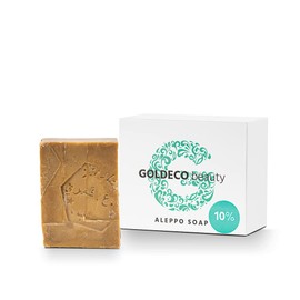 GOLDECO Aleppo Soap 200 g - 90% Olive Oil 10% Laurel Oil, Original Aleppo Hair Soap, Olive Oil Soap, Natural Soap, Traditional Handmade, Vegan (1 x 200 g with Packaging)