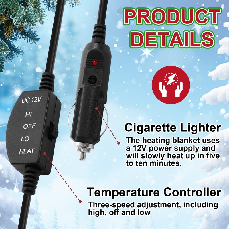 58x43 Inches 12v Heated Car Blanket Plug In, Red White,