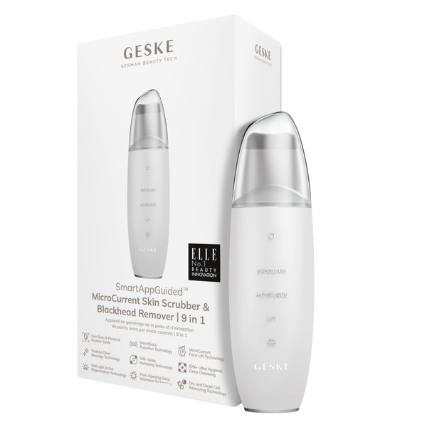 GESKE | SmartAppGuided™ Micro Current Blackhead Remover Exfoliator | 9 in 1 | Facial Cleansing | Anti-Aging & Cleansing | Professional Facelift