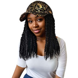 ELVAELFI 12inch Passion Twist Hair Extensions, Gold Graffiti Baseball Cap Wig, Breathable Synthetic Hair for Women