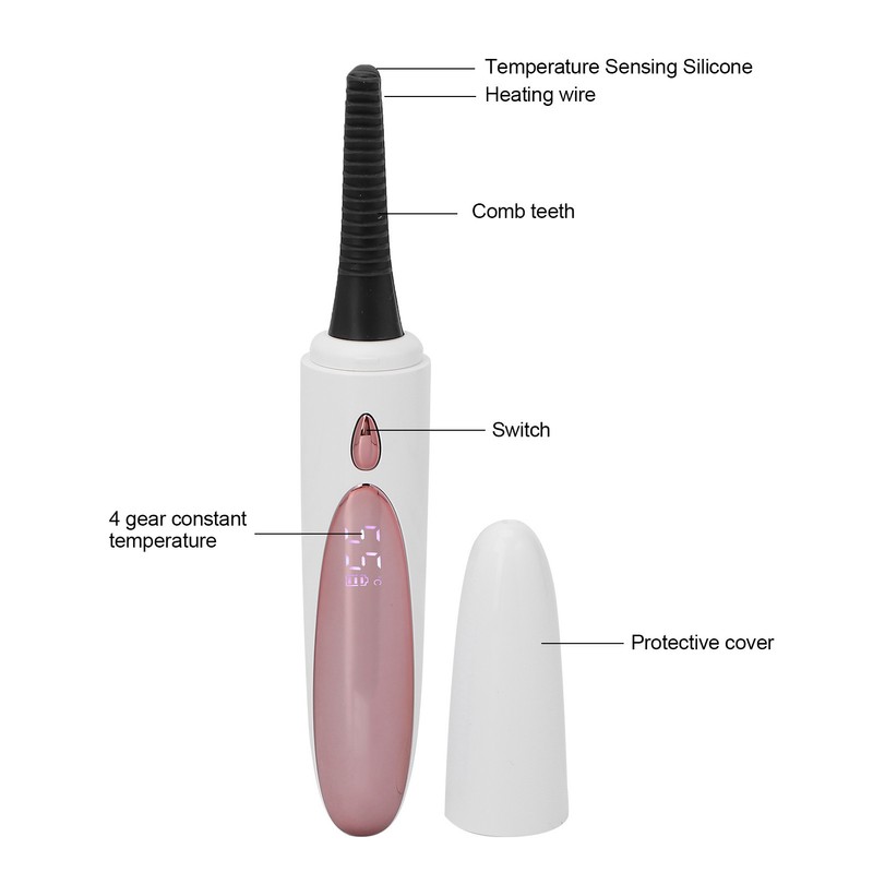 Heated Eyelash Curler Rechargeable Silicone Brush Head Portable Electric Eyelash