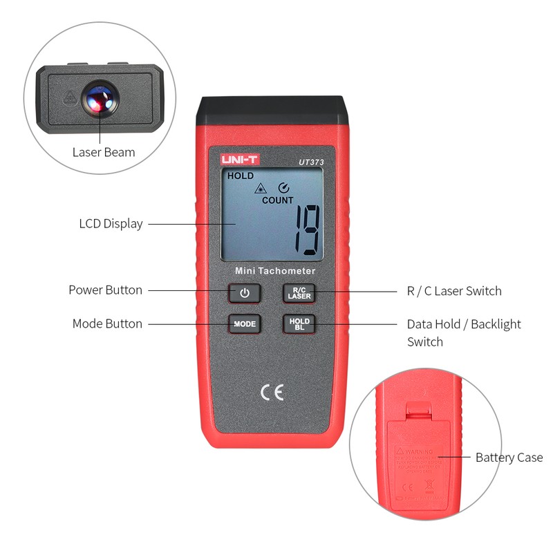 UNI-T UT373 Handheld LCD Digital Tachometer Speedometer Tach Meter Measuring