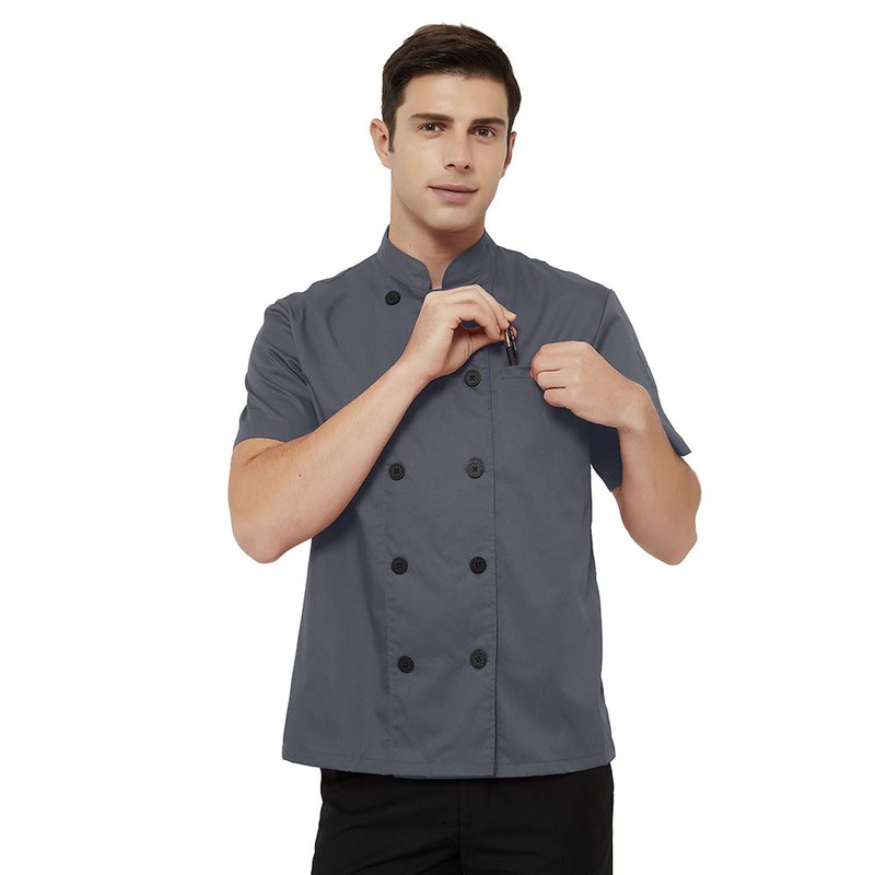 TopTie Short Sleeve Chef Coat Jacket Gray Lightweight Button Chef