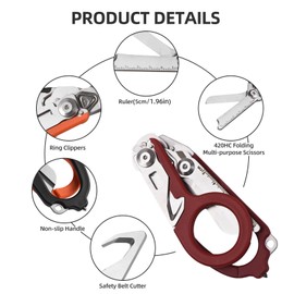 Trauma Shear Multi functional Pliers Tool Outdoor Camping Tools Emergency Shears Ruler Band Cutter Glass Breaker Folding Scissors Non-slip Grip