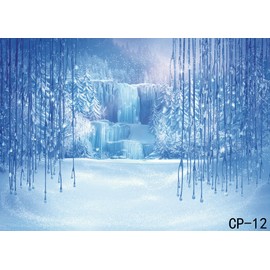 LYWYGG 8X6FT Ice and Snow White World Photography Backdrops Background Christmas Winter Snow Ice Crystal Pendant World for Children Photo Studio Props Backdrop CP-12-0806