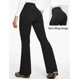 IUGA Fleece Lined Pants Women Water Resistant Hiking Pants Winter Flare Leggings with Pockets Bootcut Thermal Black