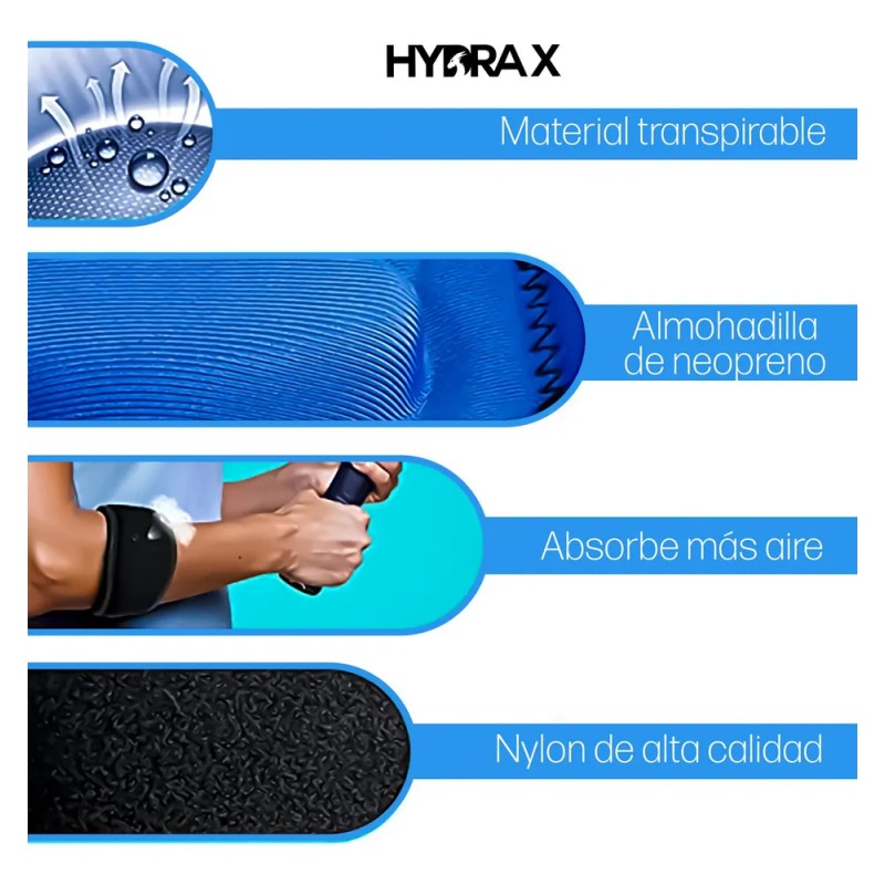 Codera Ajustable Deportiva Compresión Antebrazo Negro Azul