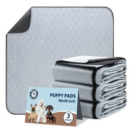 Washable Pee Pads for Dogs, 48x48 Reusable Puppy Pads with Fast Absorbent, Waterproof Reusable Pee Pads for Whelping, Traing, Incontinence and Potty, 3 Pack, White Grey.