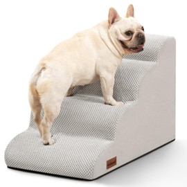 Dog Stairs Ramp for Bed and Couch,4 Step Dog Steps for Small Dogs,Pet Stairs with Non-Slip Bottom for Old Cats,Indoor Pet Steps,Comfort,Durable,17.4" H,Light Grey