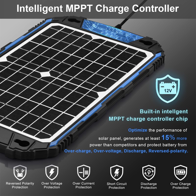 SUNER POWER Waterproof 12W 12V Solar Battery Charger & Maintainer