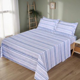 RUVANTI 6 Pcs Cotton Sheets - 100% Natural Cotton Soft, Lightweight & Breathable Crispy Percale Sheets, Full Size Bed Sheets 16" Deep Pockets, Naval Blue