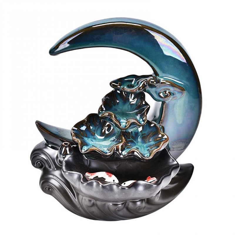 XUDREZ Moon Backflow Incense Burner, Lotus Leaf Pond Ceramic Incense
