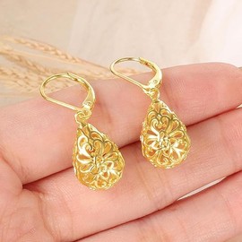 14K Gold French Style Leverback Earrings, Gold Teardrop Dangle Drop Earrings for Women Hypoallergenic Leverback Earrings Jewelry for women
