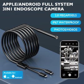 MACHSWON 3 in 1 Endoscope Camera Endoscope Camera with Light, 1080P HD Borescope with 6 Adjustable LEDs, 0.3IN IP67 Waterproof Inspection Camera 9.8FT semi-Rigid Snake Cable