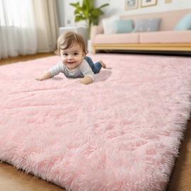 Pink Area Rugs for Bedroom Girls, Living Room Decor, Fluffy Fuzzy Shag Rug 4x6 for Kids Room, Soft Cute Indoor Floor Carpet for Baby, Teen, Nursery, Preppy Dorm, Playroom, Plush Aesthetic Bedside Rug