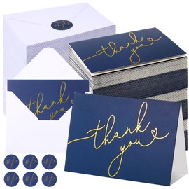 Gueevin 200 Pcs Thank You Cards with Envelopes & Foiled Stickers Bulk 3. 5 x 5 Inch Navy Blue Greeting Cards Foiled Thank You Notes for Wedding, Bridal Shower, Business, Graduation and More