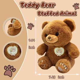 NuomiYue 9" Brown Teddy Bear Stuffed Animal for Girls and Boys, Soft Stuffed Animals Plush Toys Pillow, Cute Badge Teddy Bear Plush Toys for Babies and Kids, Home Decor, Birthday