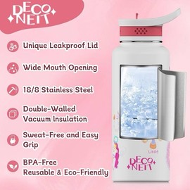 DecoNeit 32oz Tumbler with Handle and Straw, Reusable Stainless Steel Water Bottle for...