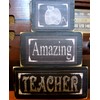 Handmade Amazing Teacher Apple Primitive Rustic Handmade Stacking Blocks Wooden