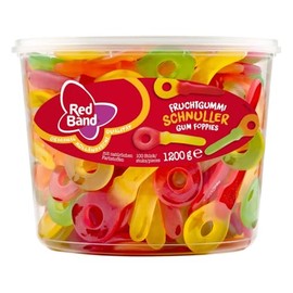 Red Band Fruchtgummi Schnuller - Tasty Gummies In A Tub - Sweet Fruity Wine Candy Taste - Fruit Snacks Pack- Sour Keys, Large Tub, 1200 Grams, 100 Pcs