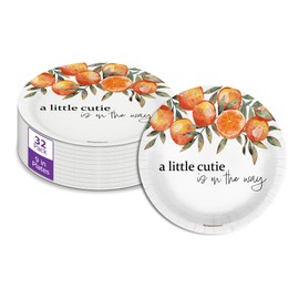 Little Cutie First Birthday - 32 Piece Disposable Party Supplies - Decorations for Orange 1st Birthday Round Party Plates - Large 9" Paper Plates In Bulk