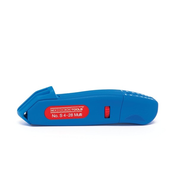 WEICON No. S4-28 Multi - Cable Knife | High Safety | Universal Stripping Tool with Adjustable Cutting Depth |Working Range ⁵/₃₂ - 1 ⁷/₆₄ inch Ø (4 - 28 mm Ø) | TÜV | red / blue | 100% Made in Germany