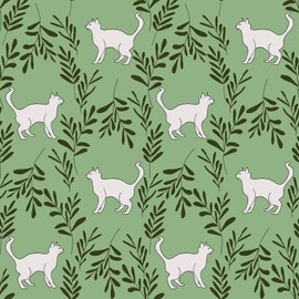 VaryStyle Green Cat Wallpaper Sage Green/Cream Cats Peel and Stick Wallpaper for Nursery Bedroom 17.7"x118" Removable Self Adhesive Green Floral Wallpaper Green Contact Paper for Walls Cabinets Drawer