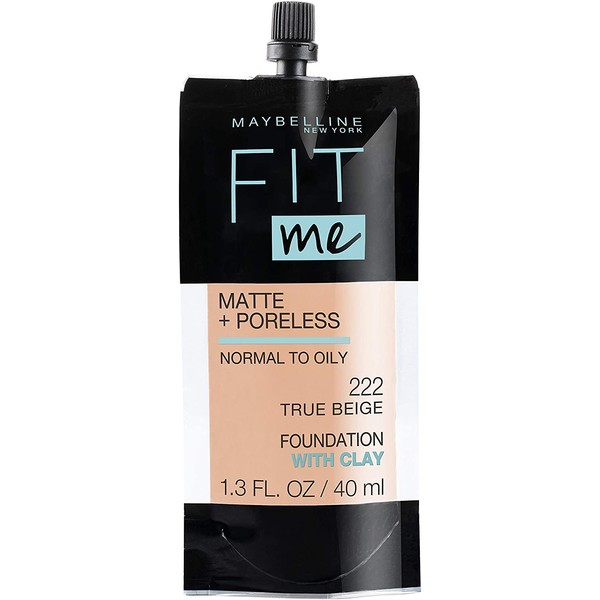 Maybelline New York Fit Me Matte + Poreless Liquid Foundation, Pouch Format, 222 True Beige, 1.3 Ounce