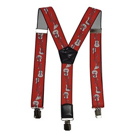 Olata Braces/Suspenders for All Ages, Y-Shape with Guitar Design. Adult, 4cm. Red