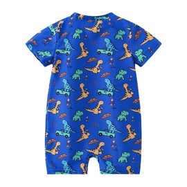 YAGATA Baby Swimsuit Boy Infant One Piece Rash Guard Bathing Suit Short Sleeve Zipper Toddler Summer Beach Swimwear 3-6 Month Azure Dinosaur 80