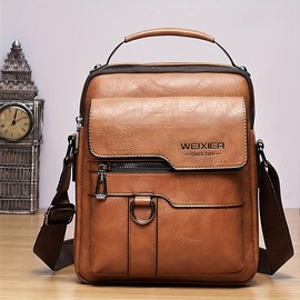 Men's Leather Crossbody Bag, Shoulder Bag, Retro Handbag, Business Bag, Casual Men's Leather Bag, Briefcase, Holiday Gift, Large Capacity, Multi Compartment, Mini Crossbody Bag with Handle And Adjustable Shoulder Strap Durable:_Dark brown