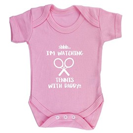 Hippowarehouse Shhh. I'm Watching Tennis with Daddy!! Baby Vest Bodysuit (Short Sleeve) Boys Girls Light Pink