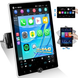2G+64G Single Din Android Car Stereo 10.4 inch Rotatable Vertical Touch Screen Radio with Wireless Carplay & Android Auto/EQ Audio/Bluetooth/SWC/FM RDS
