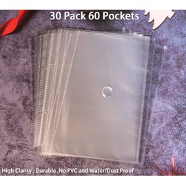 Pack of 30 60 Pockets A5 Photo Sleeves for A5 2 Ring Binder / 8 cm, Transparent Postcard Sleeves, 2 Compartments, Double-Sided 1 Pocket Photo Side Protection, Top Loading Photo Album Refill Pages