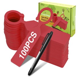Yuanling 100Pcs Plant Labels Plastic Waterproof Plant Tree Tags Nursery Garden Markers for Indoor Outdoor Gardening Plants Vegetables Flowers Potted (Red Color with 1 Marker Pen)