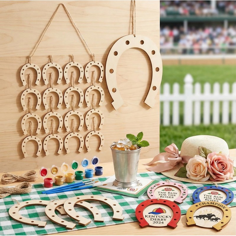 24pcs Unfinished Wooden Horseshoe for Crafts: 6X7 Inch Blank Graffiti