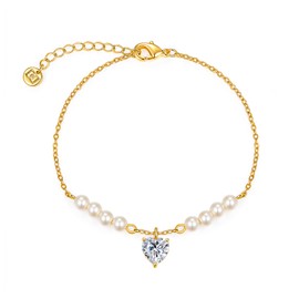 MINDDAH 14K Gold Plated Pearl Charm Bracelet for Women | 6 Inch
