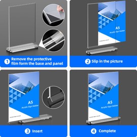 futrue-wolker Stand A5, 4 Pieces Acrylic Table Stand, A5 Flyer Stand, Price Tags, Brochure Stand, Table Stand for Brochures, Menu Card, Advertising