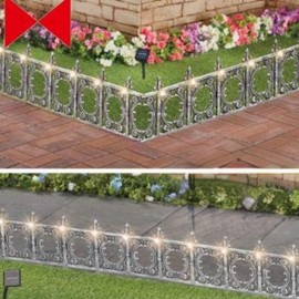 Jumbl Decorative Solar Wrought Iron Metal Look Garden Border Fence (4 Pieces)