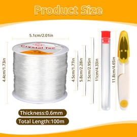2 Spools of Elastic Band for Bracelets, 100 m Elastic Band for Bracelets, 0.6 mm Bracelet Cord, Nylon Band for Bracelets, Bead Band, Elastic for Pearl Jewellery, Bracelets, Crafts (Crystal White)