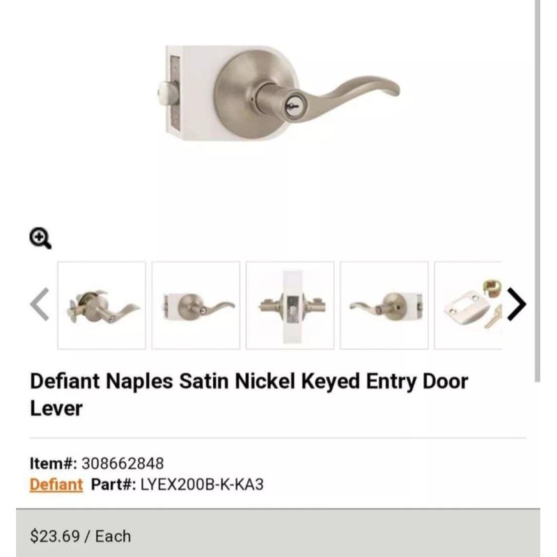 Defiant Defiant Naples Satin Nickel Keyed Entry Door Lever