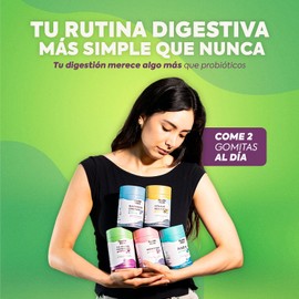Probióticos en Gomitas 120 Billones UFC 14 Cepas + Prebióticos + 4 Enzimas Digestivas 60 Gomitas Sin Azúcar, 30 Porciones, Sabor Uva Health Hack