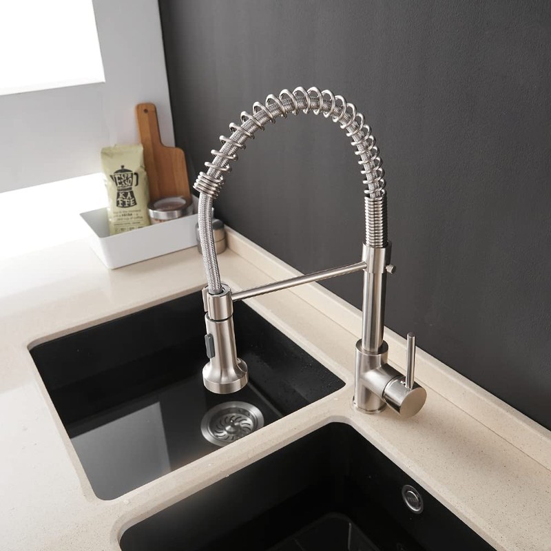 OWOFAN Kitchen Faucets, Commercial Brushed Nickel Stainless Steel Pull Down