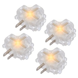 GOMEN 3-Outlet Grounding Adapter, Heavy Duty 3 Way Plug Adapter, ETL Listed Grounded Power Tap, 3 Prong Outlet Splitter (Transparent with Light, 4 Pack)