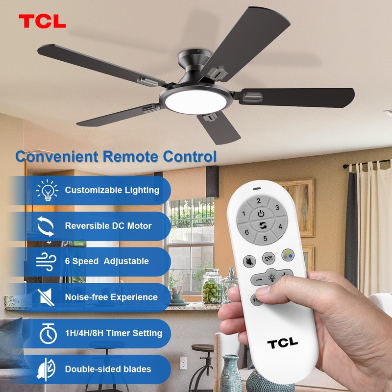 TCL Ceiling Fans with Lights, 52 Inch Low Profile Ceiling